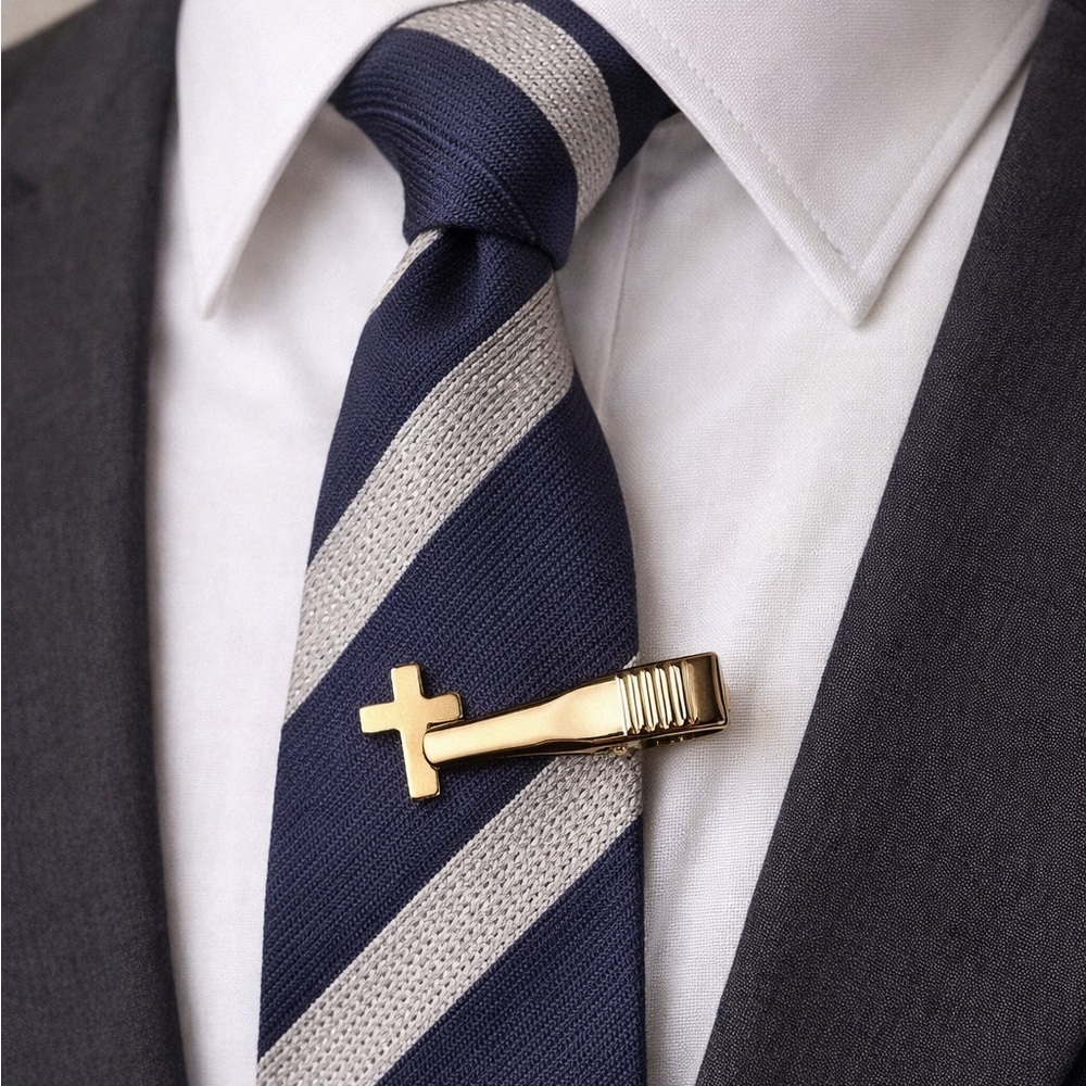 Estate Golden Toned Devotional Cross Tie Clip Easter Sunday Church Faith Gift